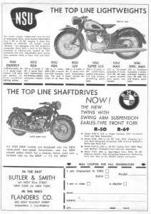 1955 BMW R 69 & NSU Special Max Motorcycle Original Ad  