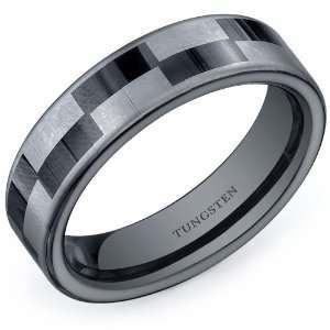  Black and Silver Checkerboard Pattern 6mm Comfort Fit Mens 