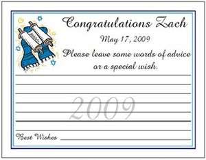 Bar Bat Mitzvah Personalized WISH ADVICE CARDS PARTY Favors  