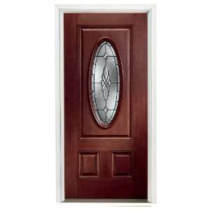  Pella 38 1/8W 3 Panel Oval Red Magogany Fiberglass Entry Door 