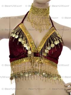 Belly Dance Velvet Tribal Bra Top Costume Plus Size XL  