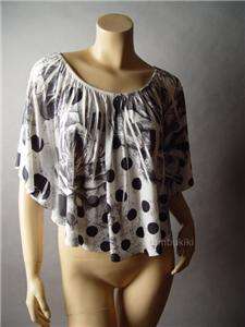 FLORAL Polka Dot Print Lace Back Cape Style Top Shirt S  
