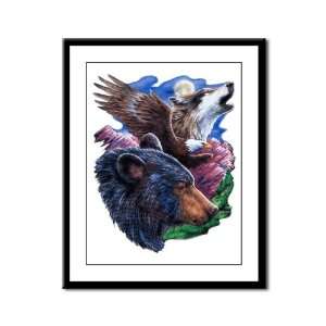    Framed Panel Print Bear Bald Eagle and Wolf 
