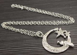 Moon star clear swarovski crystals women chain necklace  