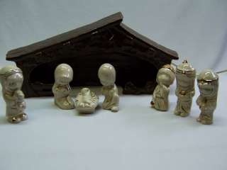 vintage nativity 8 pc manger ceramic hand made 1985  