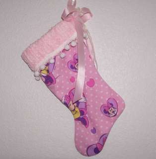 PINK MINNIE MOUSE & CHENILLE FABRIC CHRISTMAS STOCKING  