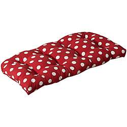   Outdoor Red/ White Polka Dot Wicker Loveseat Cushion  
