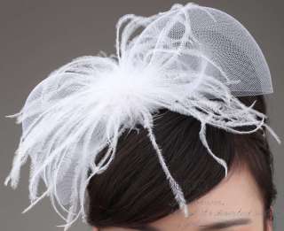 Red & White Wedding Head Flower Bridal Party Feather Hair Piece/Head 