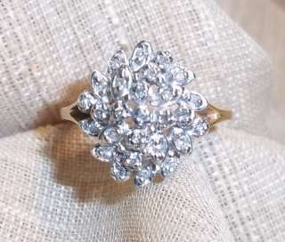 14k yellow gold diamond leaf cluster ring sz 6 1/4  