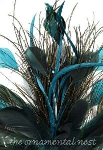 Teal Peacock Feathers Fan Tail Sequins Glitter Tree Topper Christmas 