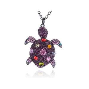 Colorful Amethyst Purple Crystal Gunmetal Sea Turtle Tortoise Pendant 