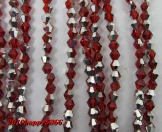   ship 100pcs silver red bicone glass crystal spacer beads 4mm  