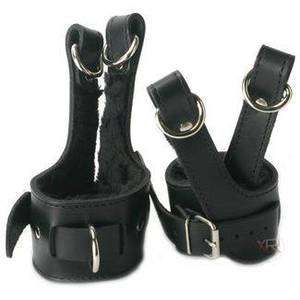 Black Leather Fleece Lined Suspension Wrist Cuffs NIB  