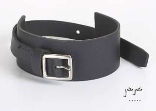 WIDE Black Leather Cuff Bracelet with Buckle  
