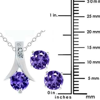 25 Ct Round Purple Amethyst .925 Silver Pendant and Earrings Set 18 
