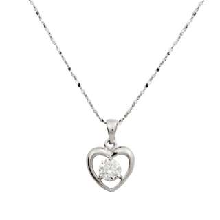 925 Sterling Silver Heart Pendant Necklace w/ CZ ~ 18  
