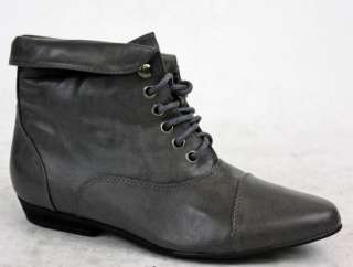 WOMENS ANKLE LACE UP GREY PIXIE LADIES FLAT BOOTS SIZE  