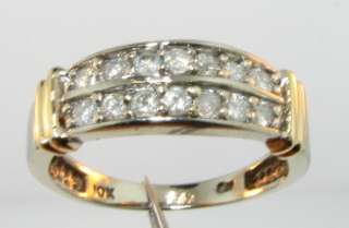   Natural Round Cut Diamond Solid 10k 2 Tone Gold Band Ring 3g  