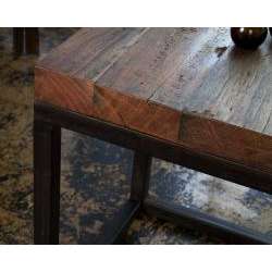 Weathered Reclaimed Wood and Iron Side Table (India)  