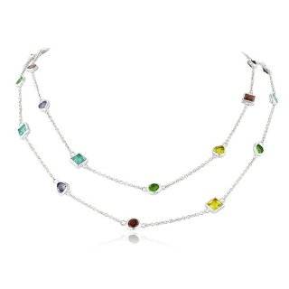  Multi Gemstone Station Necklace in Sterling Silver   18 Jewelry