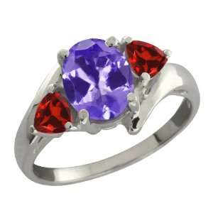  1.84 Ct Oval Blue Tanzanite and Red Garnet Sterling Silver 