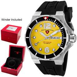 Swiss Legend Mens Abyssos Yellow Dial Black Silicon Automatic Watch 
