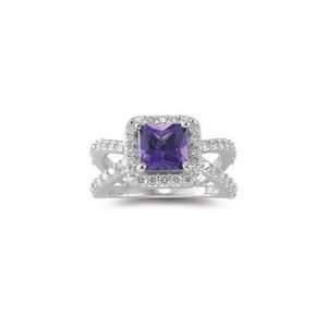  0.76 Cts Diamond & 1.41 Amethyst Ring in 14K White Gold 8 