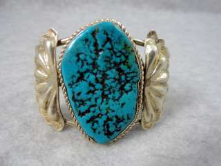   Navajo Bracelet silver Large Turquoise stone OLD PAWN jewelry  