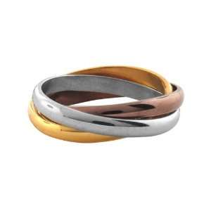   Inox Womens Stainless Steel Tri tone Interlocking Ring   Size 8 Inox