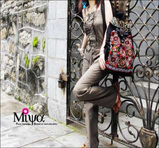   Handmade Ethnic Canvas with Embroidery Backpack Travel Bag Style C