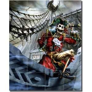 Pirate Ship by Bruce Eagle   Artwork On Tile Ceramic Mural 21.25 x 