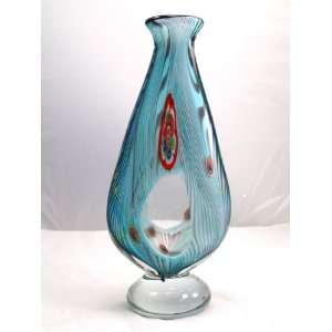    Italian Design Aquamarine Stripe Glass Vase M Patio, Lawn & Garden