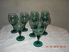 Libbey Glass Green/Teal Pedestal Water Goblets with Gold Trim