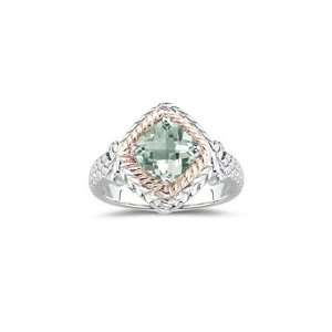 0.67 Cts Green Amethyst Solitaire Ring in Silver & Pink 