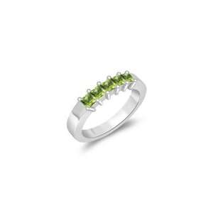  0.65 Cts Peridot Five Stone Wedding Band in 14K White Gold 