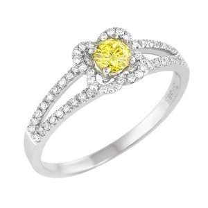  0.23 CT Canary Round Center 0.25 ct Melee in 14K WG Ring 