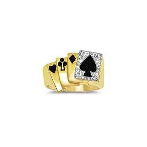  0.02 Ct Diamond Mens Antiqued Card Ring in 14K Two Tone 