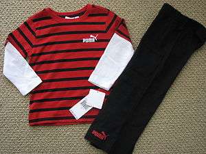 NWT Puma Pants L/S Tee Shirt Top Outfit Red Black Toddler Boys Free 