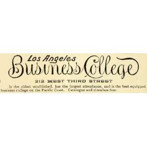 1899 Ad Los Angeles Business College 212 W. Third St.   Original Print 
