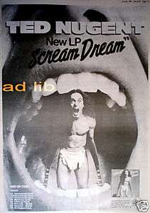 TED NUGENT   SCREAM DREAM UK TOUR, POSTER SIZE AD 1980AD/ADVERTISEMENT 