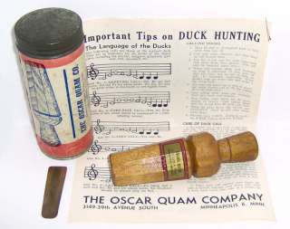NEW  RARE 1940s OSCAR QUAM MINNESOTA DUCK CALL, MAILING TUBE 