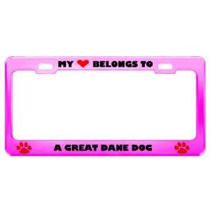  A Great Dane Dog Pet Pink Metal License Plate Frame Tag 