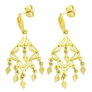  14 Karat Yellow Gold Diamond Cut Chandelier Earrings 