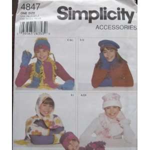 SIMPLICITY PATTERN 4847 GIRLS FLEECE HATS, SCARVES AND MITTENS 