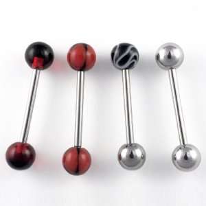  5 Pack 14G Surgical Steel Tongue Barbells 3 Red/Black 1 