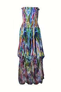 Alberto Makali Womens 70s Tie Dye Print Smocked Strapless Maxi Sun 