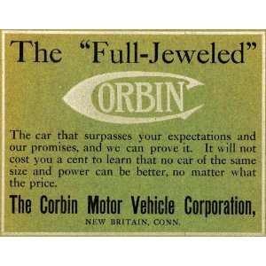  1907 Ad Full Jeweled Corbin Motor Vehicle Car New Britain 