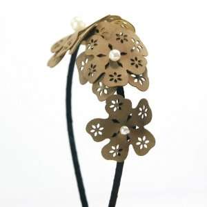  (Brown) Flower Shaped PU Leather Headband with artificial 