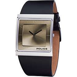 Police Mens Slim Square Skyline X Leather Strap Watch  