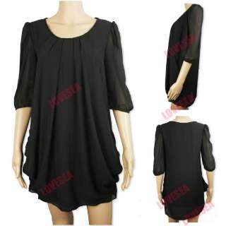   Graceful Chiffon Casual Short Sleeve Pink Black Dress M XL  